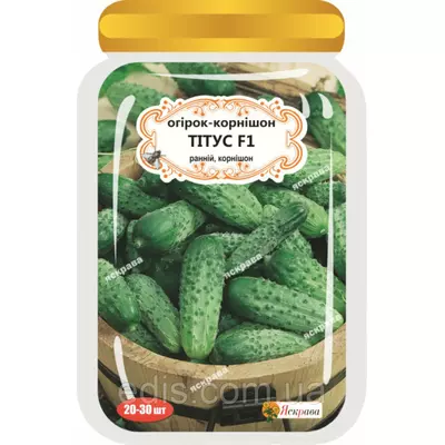 Огірок корнішон Тітус F1(20-30 шт.) дражоване насіння Яскрава
